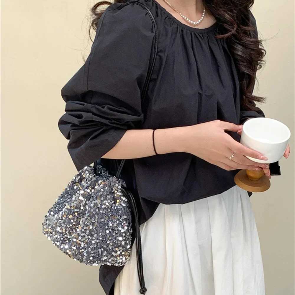 New Chic Sequined Shoulder Bags Fi Popular Bucket Bag Drstring Shing Crossbody Bag Designed Bags Bag Winter HandbagsXJ250227
