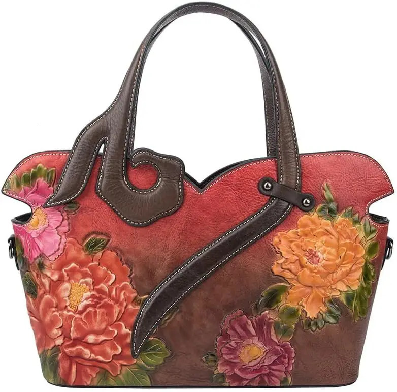 Ship from US Flower genuine leather womens handbag vintage denim shopping shoulder bag 250227FBB
