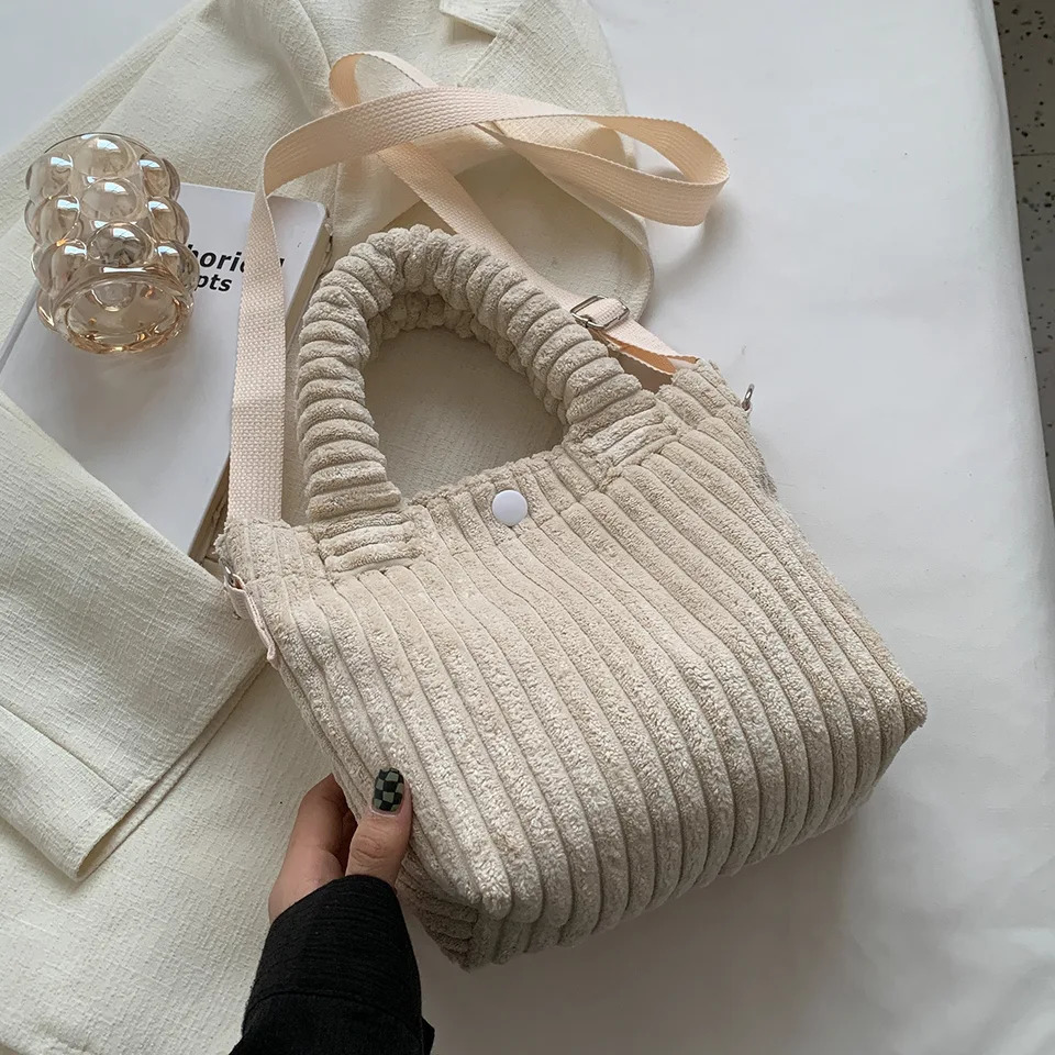 Ship from US Womens Corduroy Plush Shoulder Bag AutumnWinter Korean Ins Style Single Crossbody Handheld Texture n 250227FBB