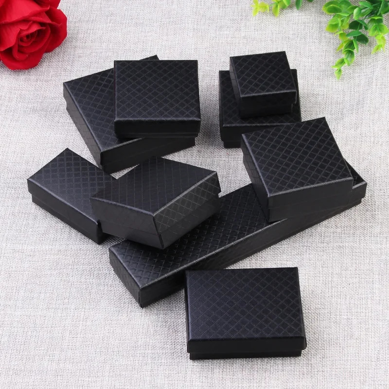 24pc Black Cardboard Jewelry Set Box For Pendant Necklace Earring Ring Boxes Packaging Paper Jewellry Organizer Storage Gift Box 250222