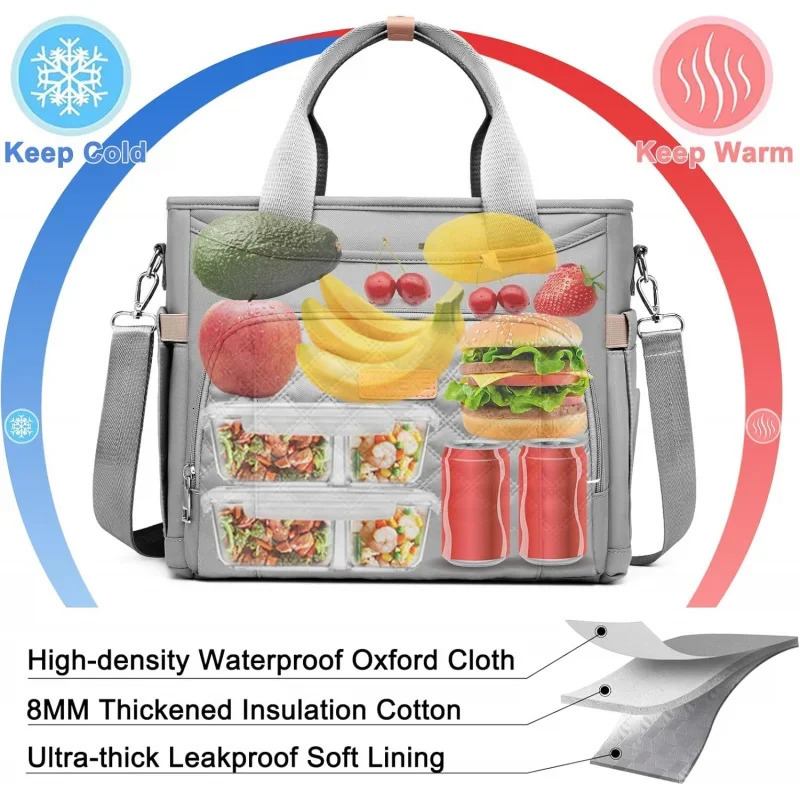 Ship from US Insulated lunch bag for women box type handbag work large leak proof cooler with detachable strap reusable advertisement 250227FBB