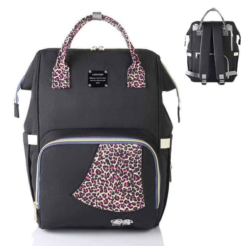 Diaper Bags New Original LEQUEEN Leopard Print Mommy Diaper Bags Baby Stroller Bag Large Capacity Nappy Backpack Mom Baby Nursing Bags Y250227WCXT