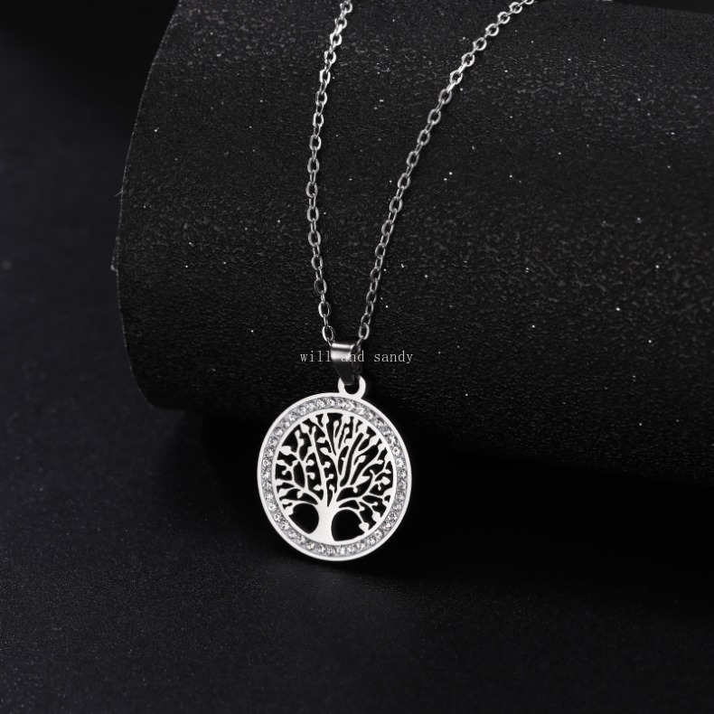 Crystal Tree of Life Necklace Pendant Hexagram Lion Water Drop Non Tarnish Stainless Steel Gold Chain Diamond Necklaces for Women Men Gift Fashion Fin