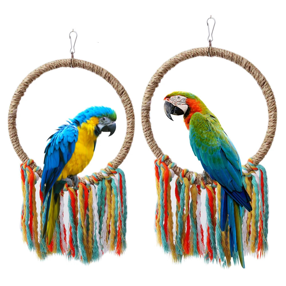 Pet Bird Parrot Toy Cotton Rope Circle Toys Chewing Bite Parrot Perch Hanging Cage Swing Rope Ring Stand Climb Toy Bird Supplies 250226