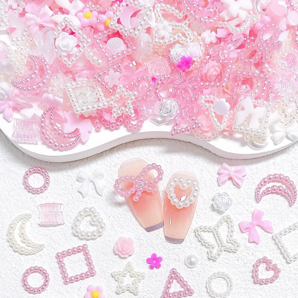 50PCS Pink series Mixed n 3D Arcylic Nail Art Decorations Charms Exqusite Acrylic Jewelry only DIY Accessories 250217