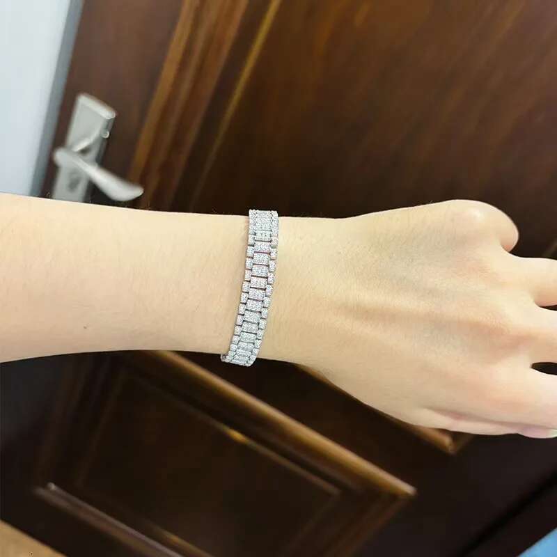 Moissanite watch chain bracelet couple sier niche design simple and versatile full dia shining fashion gift