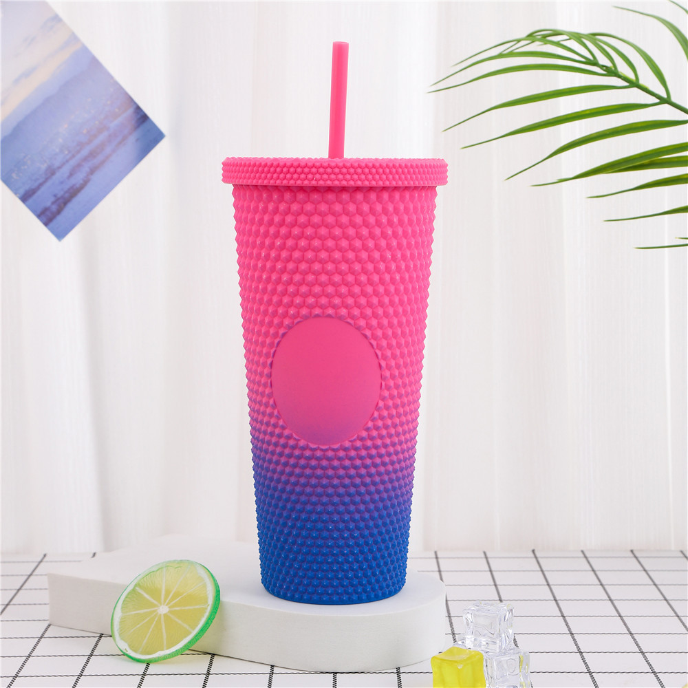 Frosted Lavender Purple Studded Tumbler 710ml Plastic Coffee Cup Durian Cup Diamond Fish Scale Cup