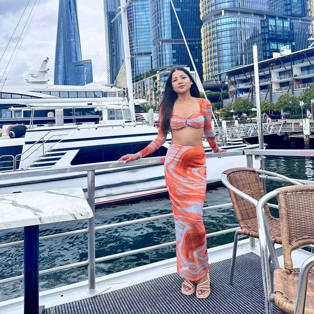 New women's spring and summer sexy mesh printed long sleeved top slim fit skirt set 2025 new casual versatile fashion clothing