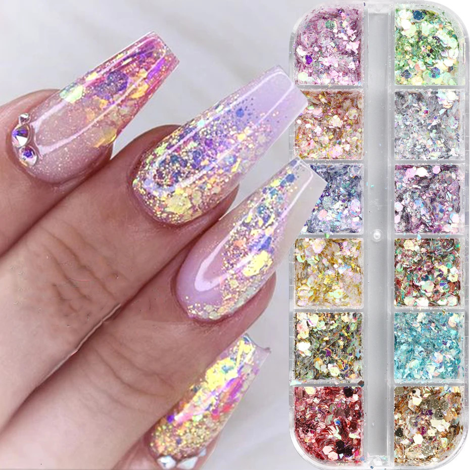 Mermad Iridescent Mixed Hexagon Nail Glitter Sequins Holographic Spangles Flakes Nail Art Powder Gel Polish Manicure Accessories 250227