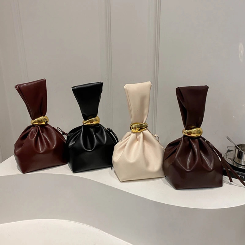 Personalized PU Soft Leather Clutch Vintage y ner Womens Pleated Mini Bucket Bag Side Zip Party Evening 250226