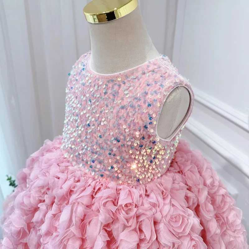 Girl's Dresses Girls Dress 2024 New 3D Rose Princess Dress Sweet Wind Puffy Dress Performance Host Flower Girl Dresses Y250227B9VU