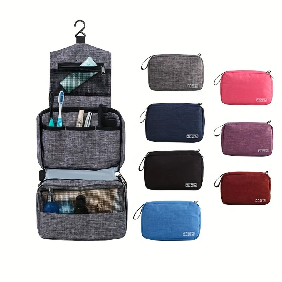 Ship from US Polyester 300D Cationic Bathroom Hanging Toiletry Bag Makeup Cosmetic For Woman And Man Large Capacity PVC Waterproof P 250227FBB