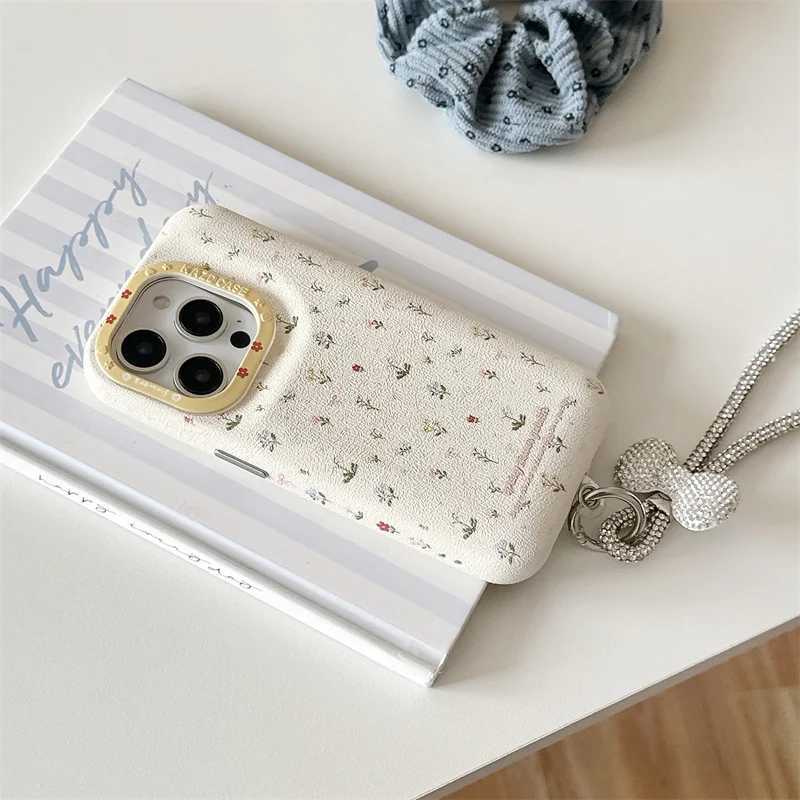 Korean Cute Flower Cherry Case for iPhone 16 Pro 13 14 15 Pro Max Phone Cover with Bow Hand Strap Protective Case for Girls Z250227