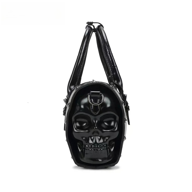 Studded Double Black Skull Satchel Handbag Womens Shoulder Bags Personality Rivet Single Strap Travel Bag Gothic Style