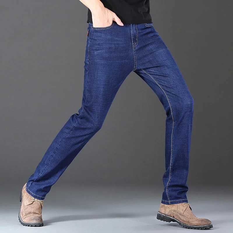 2025 New Stretch Jeans Mens Regular Classic Business Slim Trousers Black Blue Straight Male Brand Clothing Pants Size 28-40 X250227