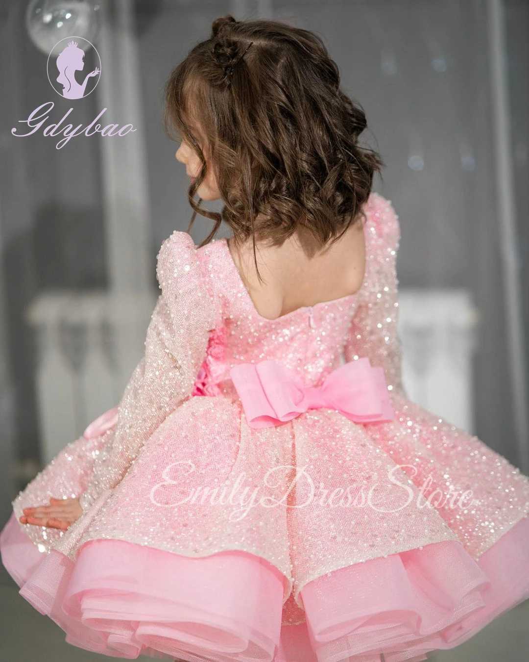 Girl's Dresses Purple Tulle Flower Girl Dress For Wedding Puffy Sequins Applique Kids Christmas Baby Birthday First Communion Ball Gowns Y250227I