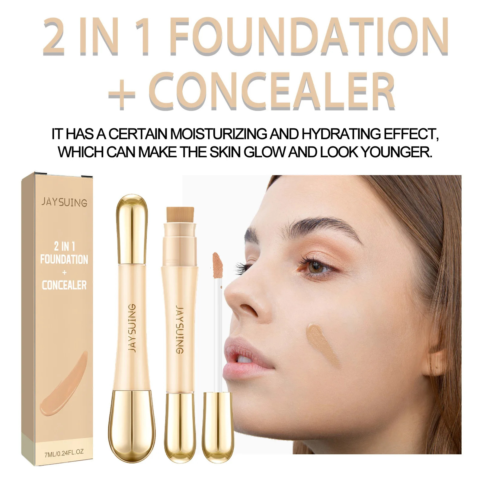 Jaysuing 7ml 2in1 Concealer Foundation Makeup Pen Dark Circle Cover Blemish Long-Lasting Concealing Face Contouring 250222
