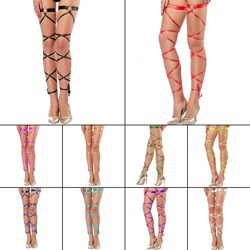 Sexy Women Lingerie Bandage Fishnet Stockings Belt Leg Ring Long Tie Belt Thigh-high Rave Wraps Strappy Tights 250227