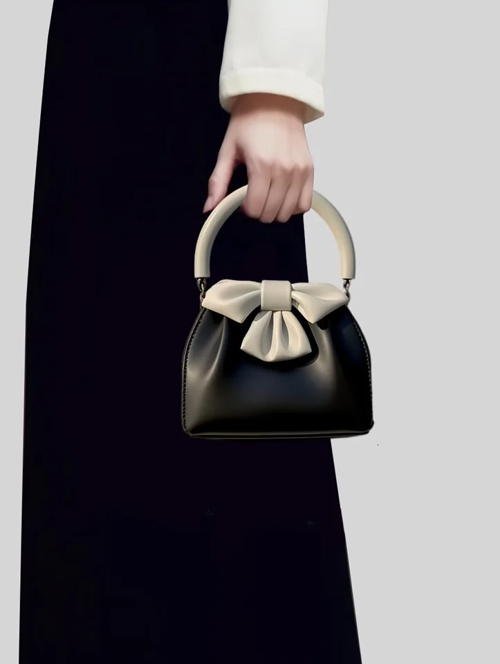 Ship from US Womens Texture Communicating Bag Fashion Handbag SpringSummer Contrastive Color Bow Top Handle 250227FBB