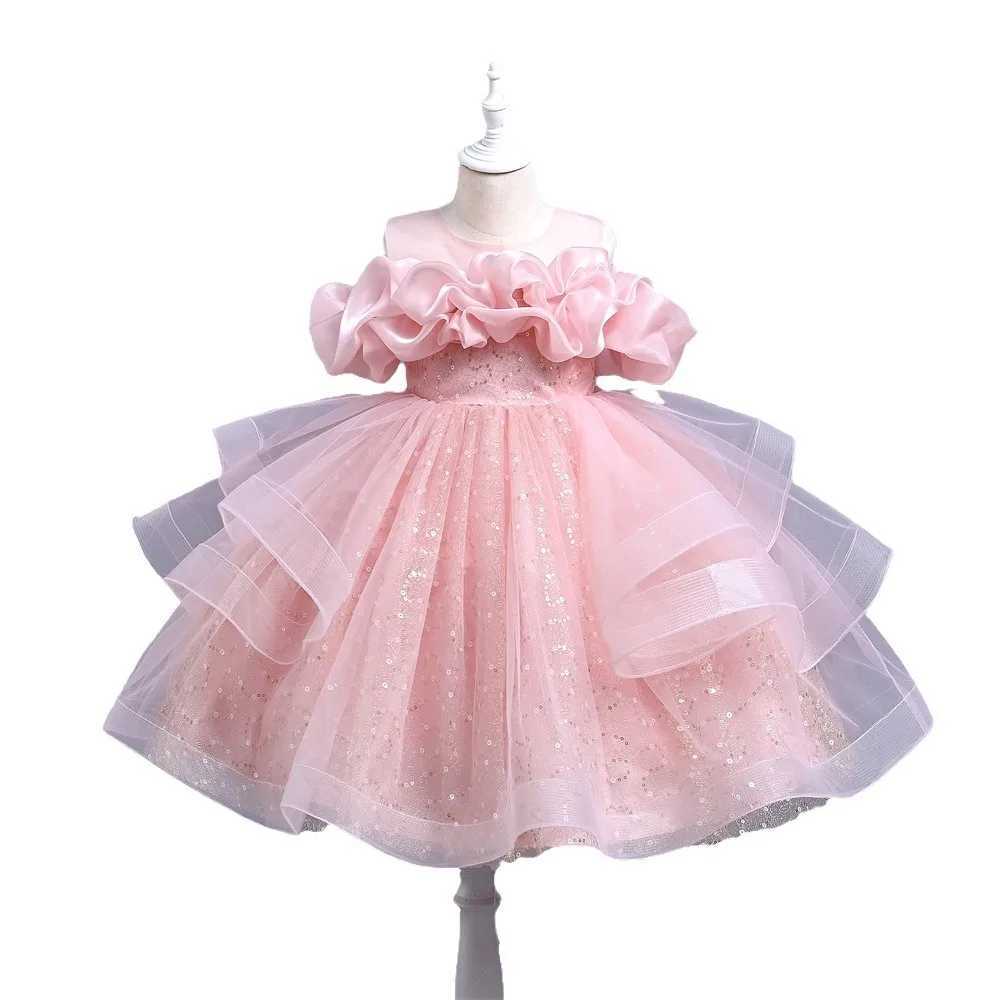 Girl's Dresses New childrens dress elegant and fashionable princess sequin fluffy tight performance dress for girls Goz tight ball dress frog Y25