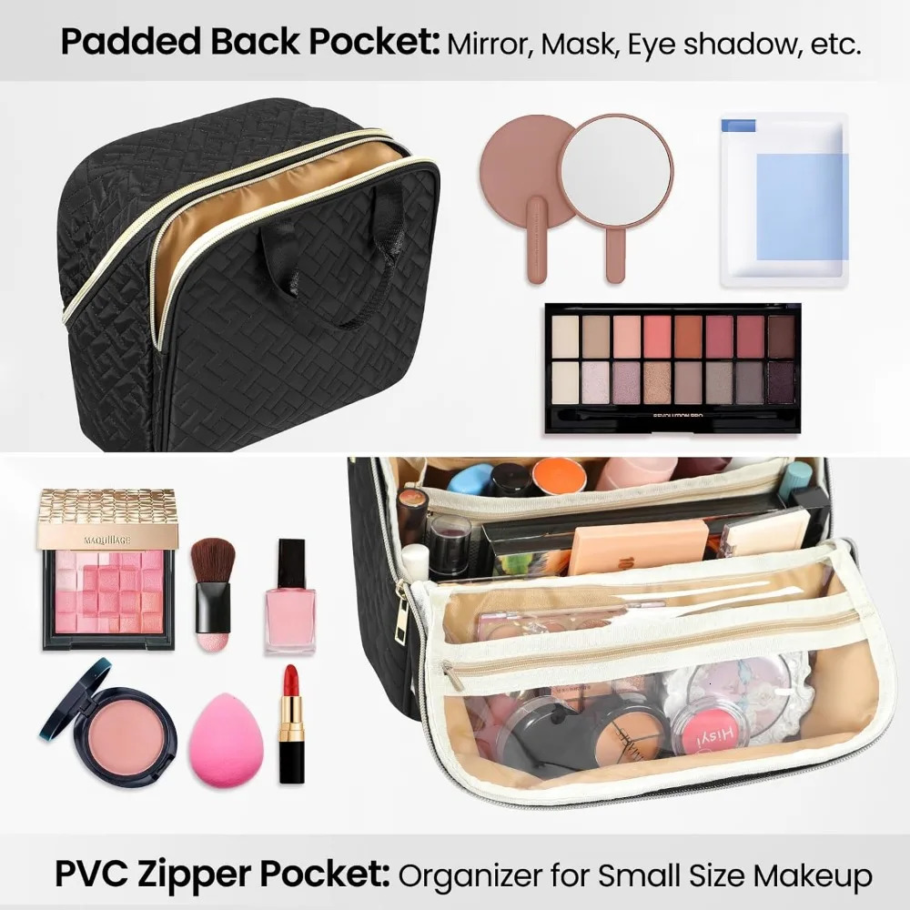 Ship from US Cosmetic bag large capacity space with brush and mirror travel cosmetic storage portable 250227FBB