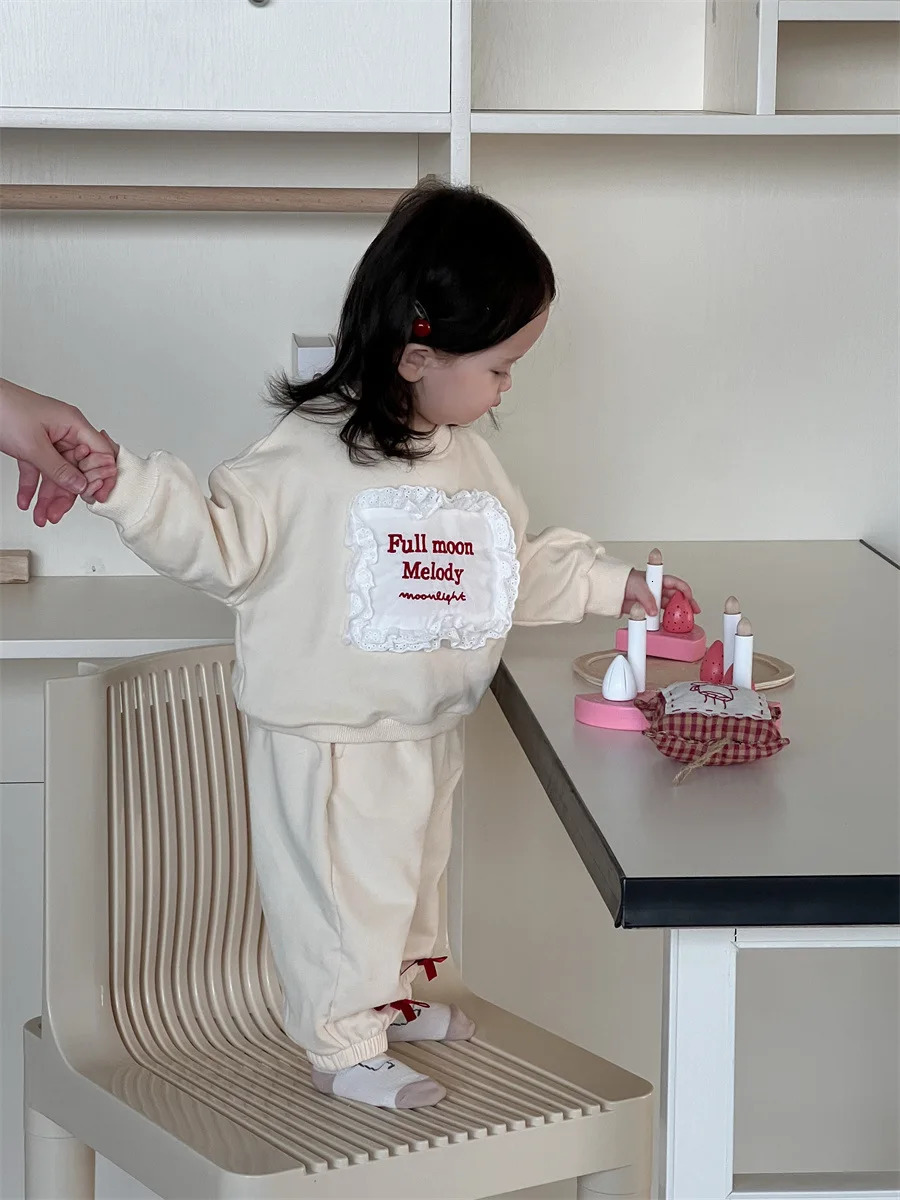 Spring Baby Long Sleeve Clothes Set Girls Loose Letter Sweatshirt Casual Pants 2pcs Suit Infant Toddler Outfits 250227