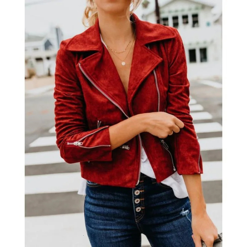 Autumn Short Jackets Outwear Women Winter Lapel Motorcycle Multiple Zipper Jacket Top Solid Color Locomotive Coats 250227