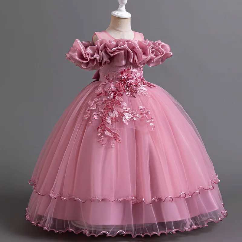 Girl's Dresses New Girl Single Shoulder Bridal Dress Princess Dress Flower Girl Birthday Party Fluffy Dress Childrens Performance Dress Y250227B0