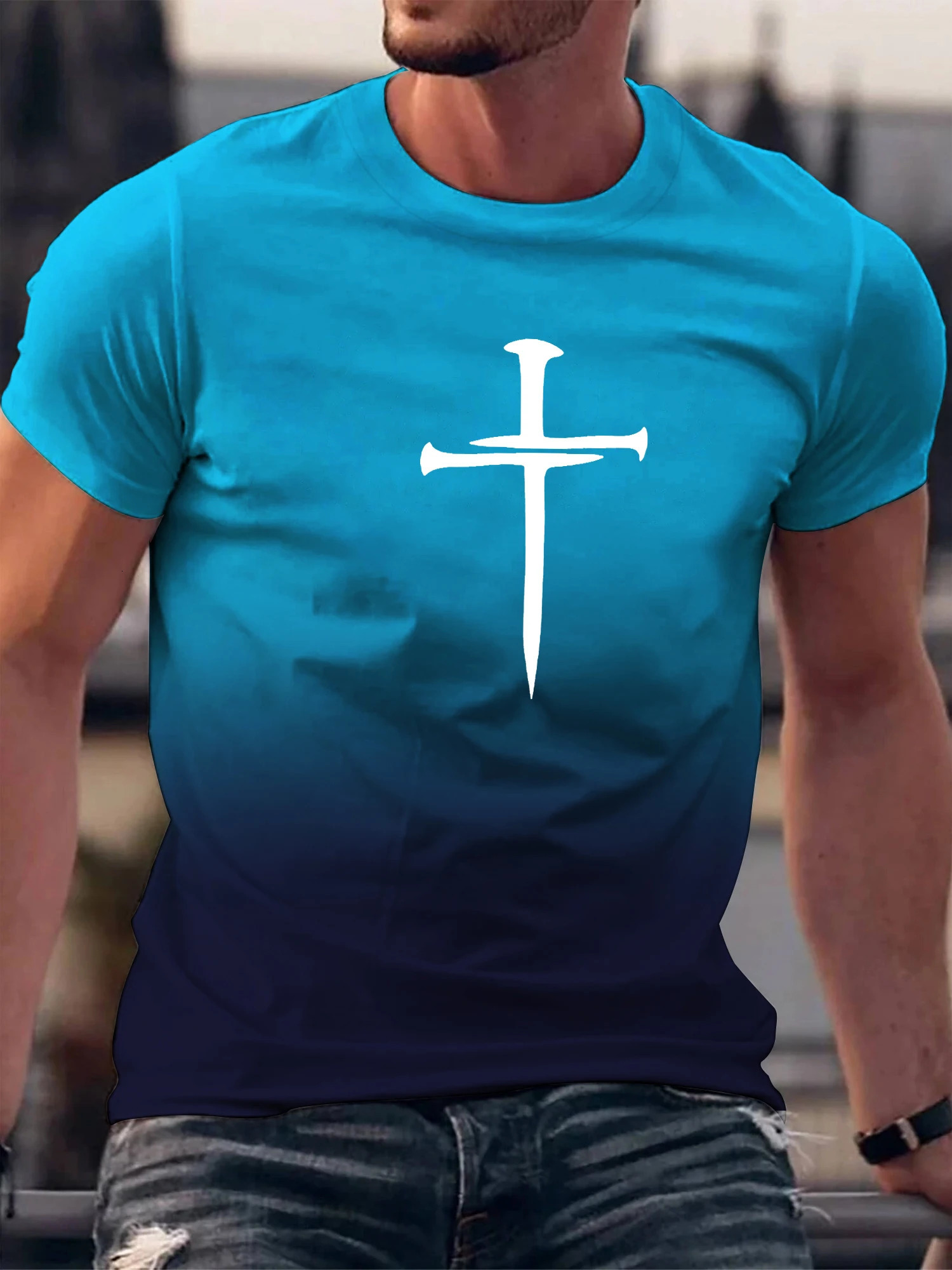 Christian Cross Pattern Print Mens Comfy ONeck Tshirt Graphic Tee Summer Clothes Outfits t shirts bibble 250225