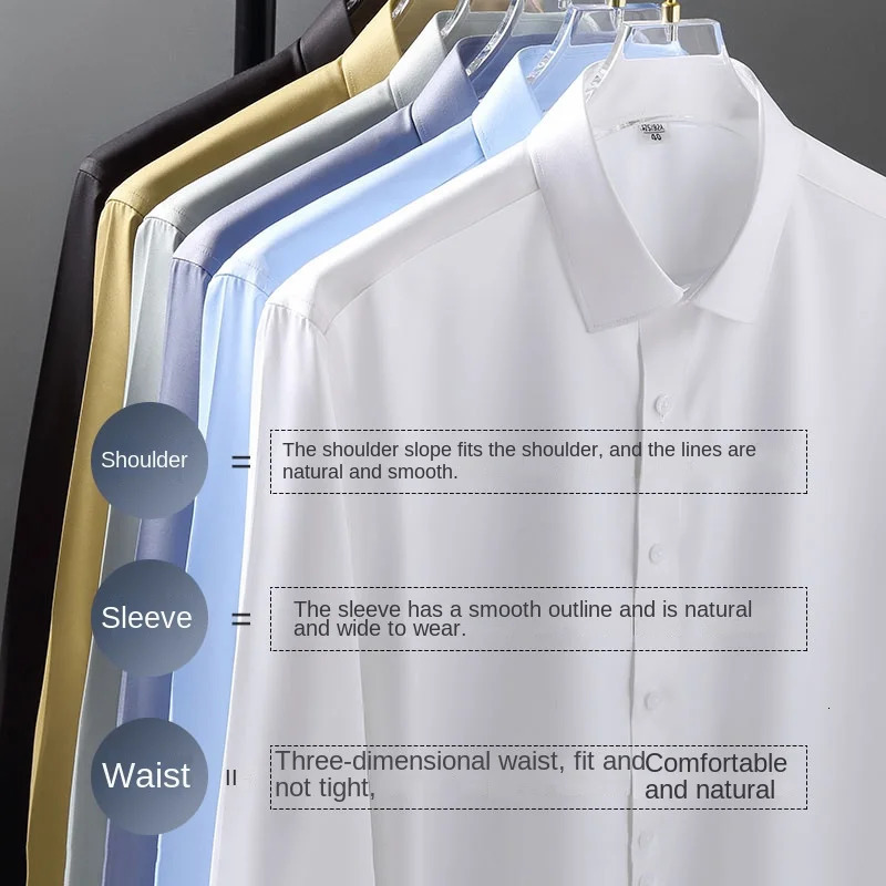 Long sleeved shirt for mens business casual orange non ironing wrinkle resistant elastic solid color mens shirt style 250224