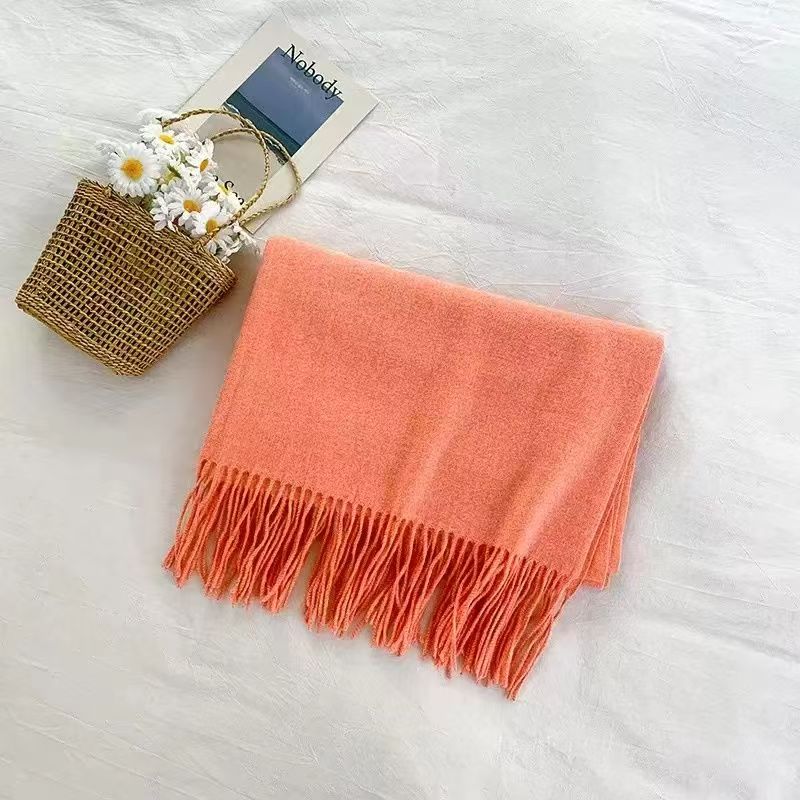 T189 solid color shawl cashmere dopamine student tassel autumn and winter warm versatile scarf winter long neck scarf Korean version