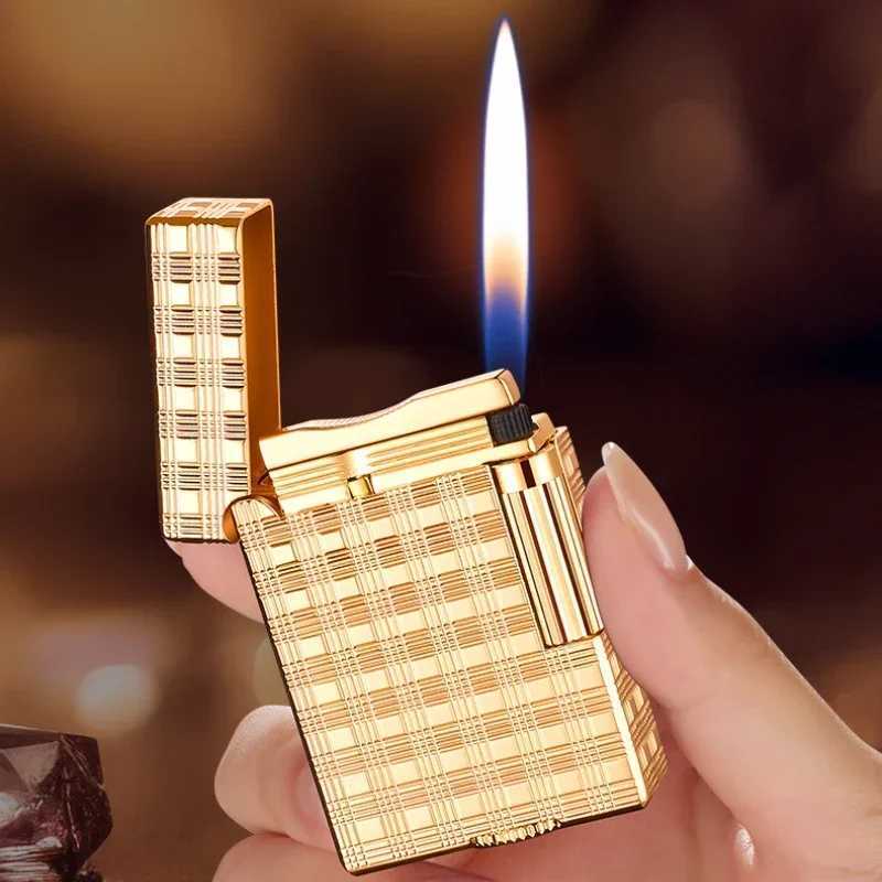 Derui finely carved texture side-sliding grinding wheel gas lighter metal stylish elegant high quty mens holiday gift W250227