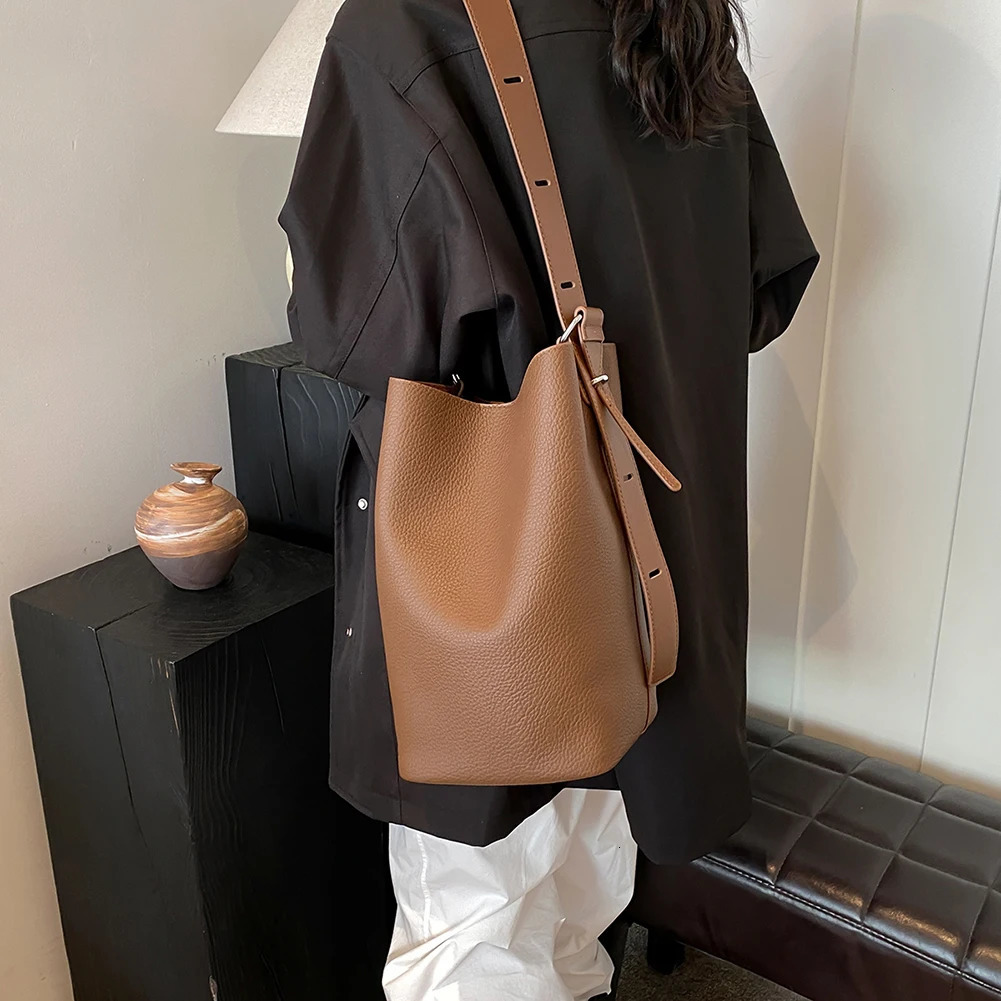Ship from US Bucket Bag for Women Adjustable Strap Shoulder Vegan Leather with Inner Pocket Crossbody Solid Hobo Work Travel 250227FBB
