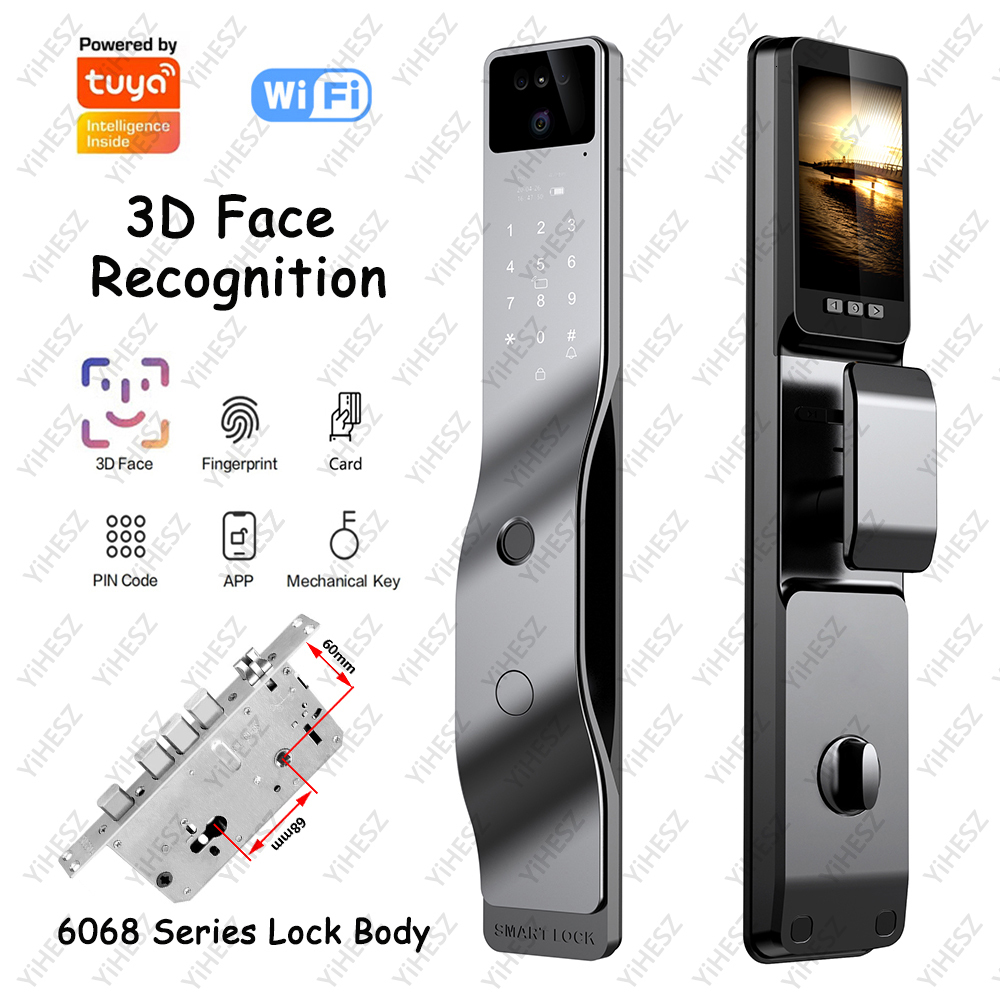 Tuya Wifi 3D Face Smart Door Lock Digital Electronic Lock Security Camera Intelligent Fingerprint Password Card Key Unlock