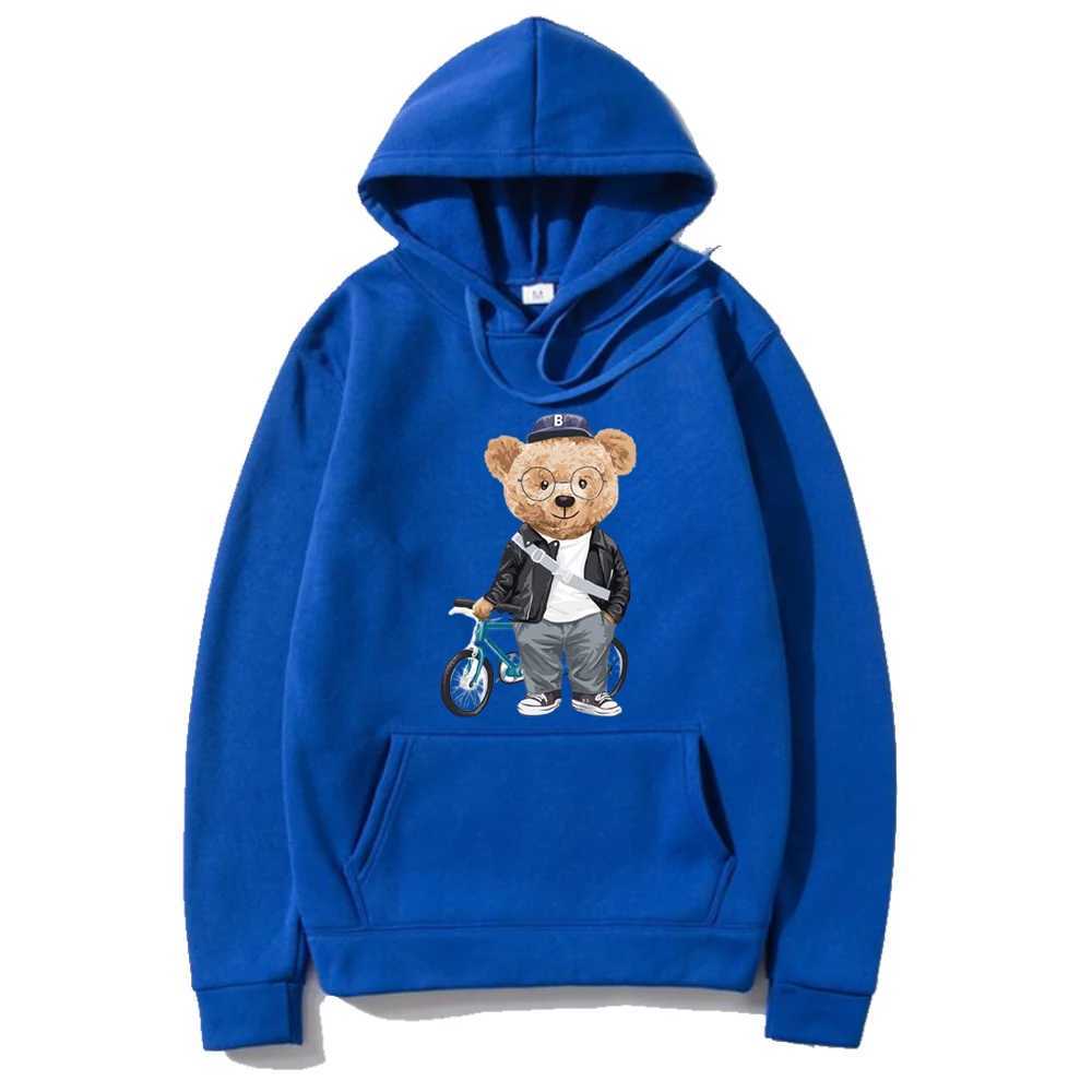 Wine Red Bear Print Hoodie Loose Fit Casual Sweatshirt Top Fashionable Long Slve Pullover for Mens Outdoor Sportswear L251018WSQL