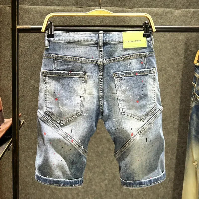 Mens Denim Shorts Red Ripped Straight Multi Color Short Jeans Pants Streetwear Original Vintage Y2k Fashion Stretch Cut 250226