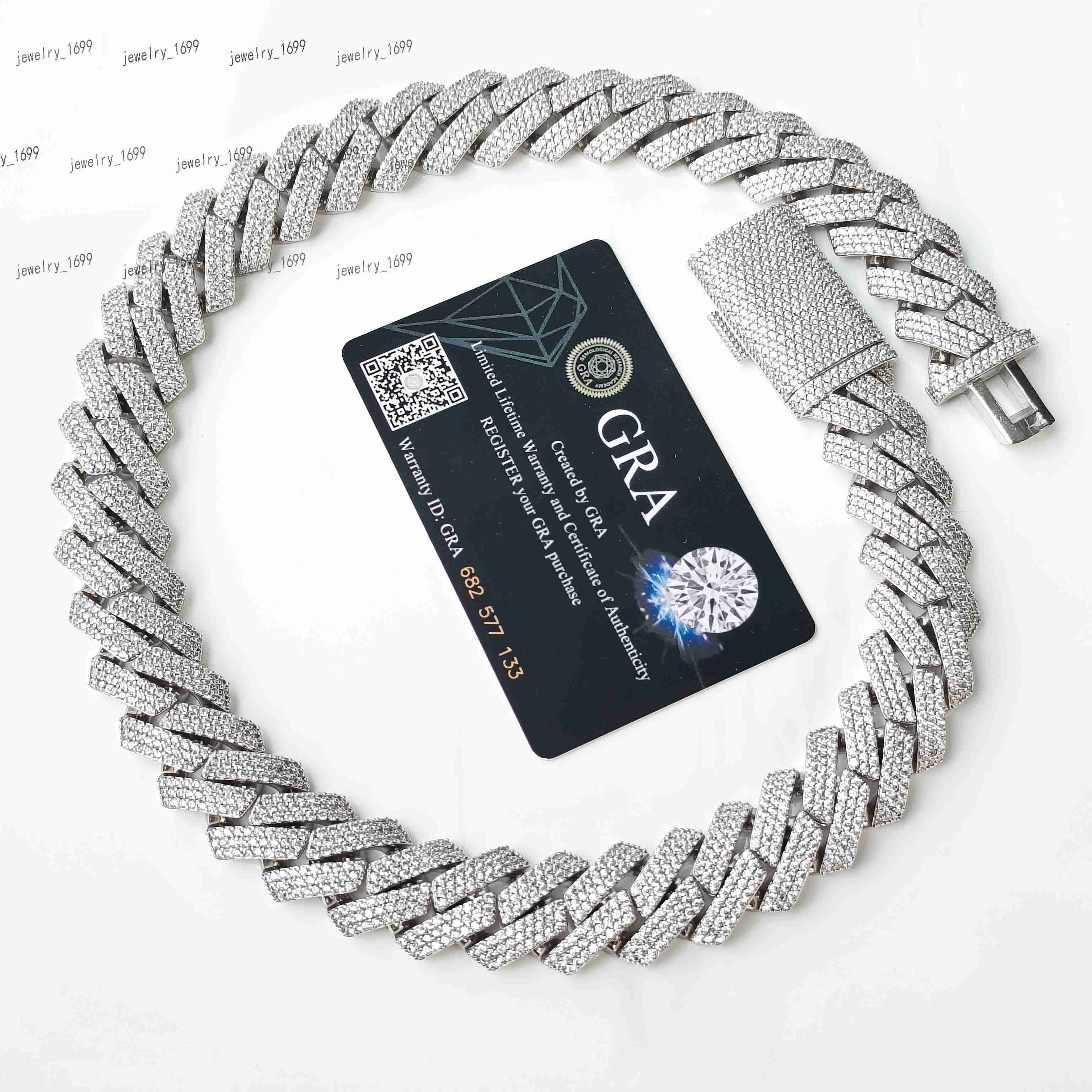 Designer necklace 925 Silver GRA Moissanite 20mm Wide Diamond Iced Out Necklace Miami Cuban Link Chain Hip Hop Rapper Life Men Necklace