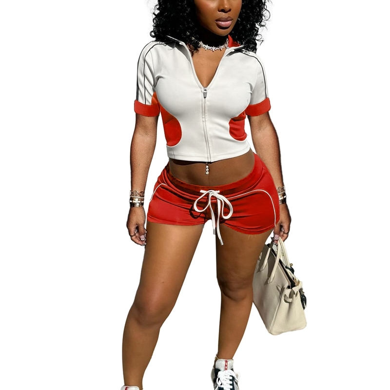 Womens Tracksuits Two Pieces Set 2025 Summer New Slim Fit And Slimming Double Top Sports Short Sleeved Shorts Set 5 Colors