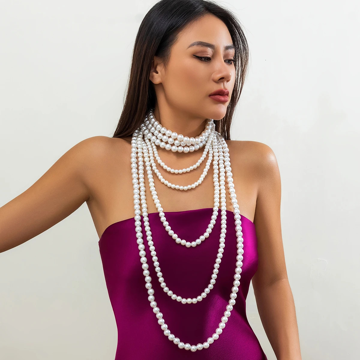 Creative Multilayer Imitation Pearl Long Chain Necklace for Women Elegant Tassel Beads Choker Party Y2K Jewelry Wed Accessories 250222