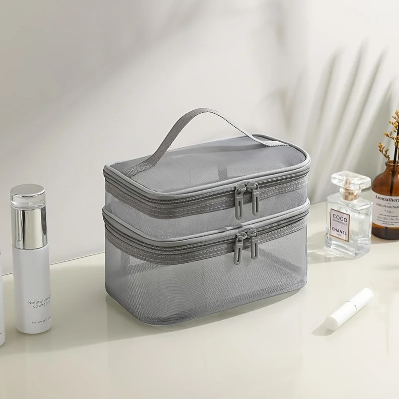 Ship from US Makeup Brush Holder1 Piece Double Layer Mesh BagLarge Capacity Cosmetic BagPortable Travel Bag Pouch T 250227FBB