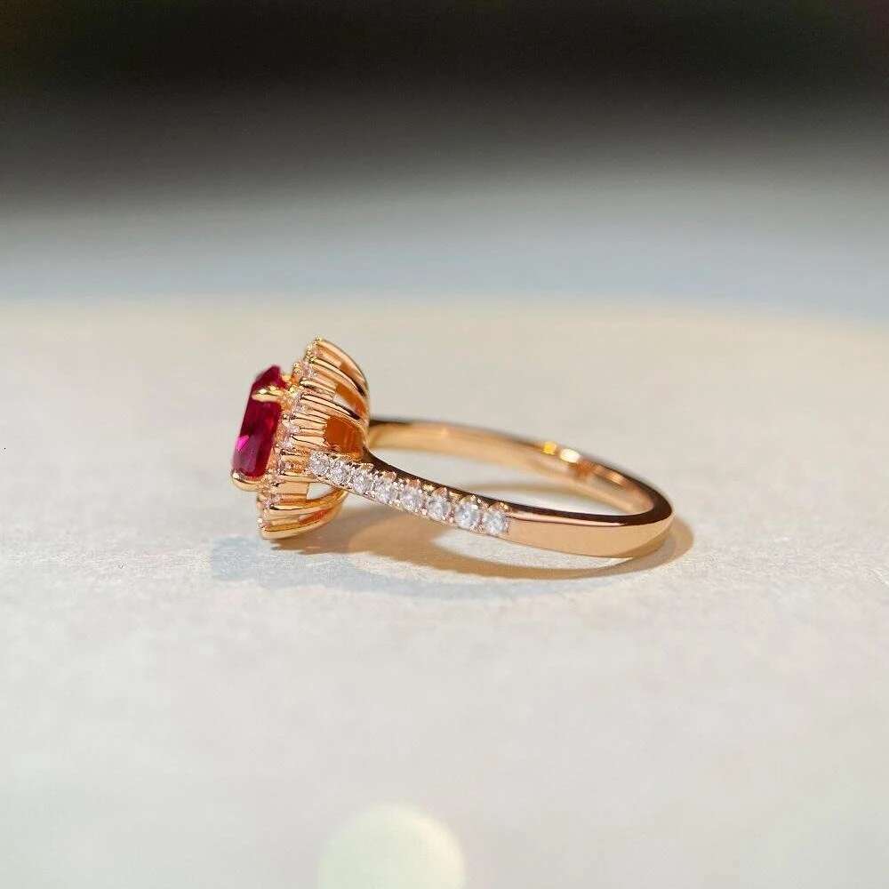 Vinregem 5*7 MM Oval Cut Ruby High Carbon Dia Gemstone Gold Plated Sterg Sier Wedding Party Ring Fine Jewelry