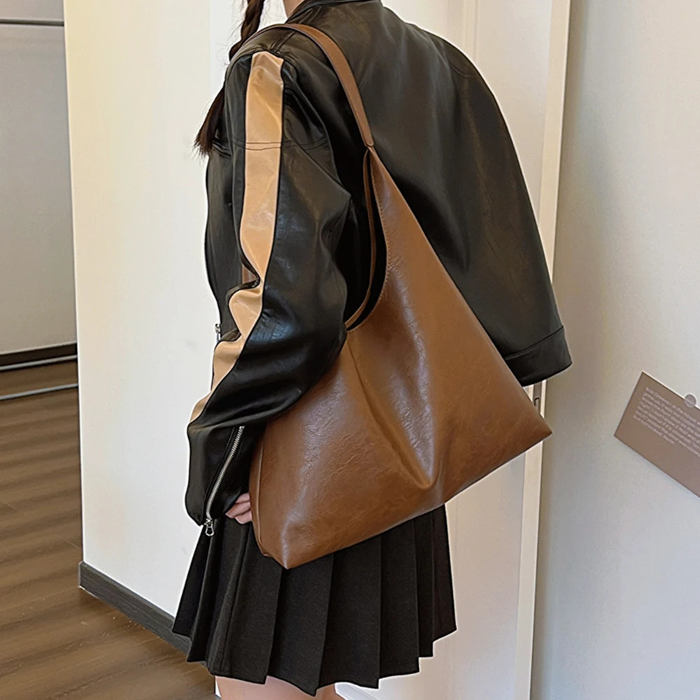 Ship from US PU Soft Leather Tote Bag Large Capacity Women Big Shoulder Female Simple Underarm Hasp Closure Casual Commuting 250227FBB