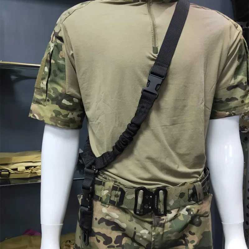 Tactical Sing Point Gun Sling Shoulder Strap Rif Rope Belt with Metal Buck Shot Gun Ar15 Hunting Accories Mol Gear W250227