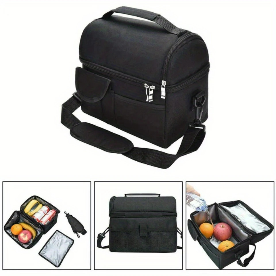 Ship from US Large Insulated Lunch Box Leakproof Cooler Bag Dual Compartment Tote For Camping Cans Wine Food box 250227FBB