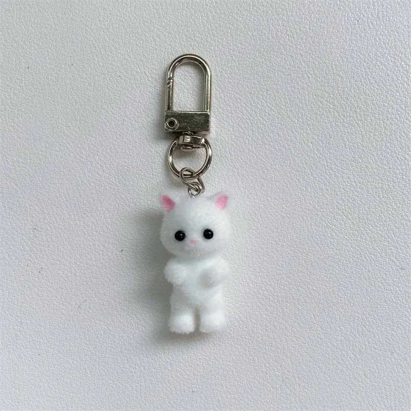 Cute 3D Flocking Kitten Keychain Cat Couple Mobile Phone Pendant Car Keyring Earphone Backpack Charms Bag Decor Z250227