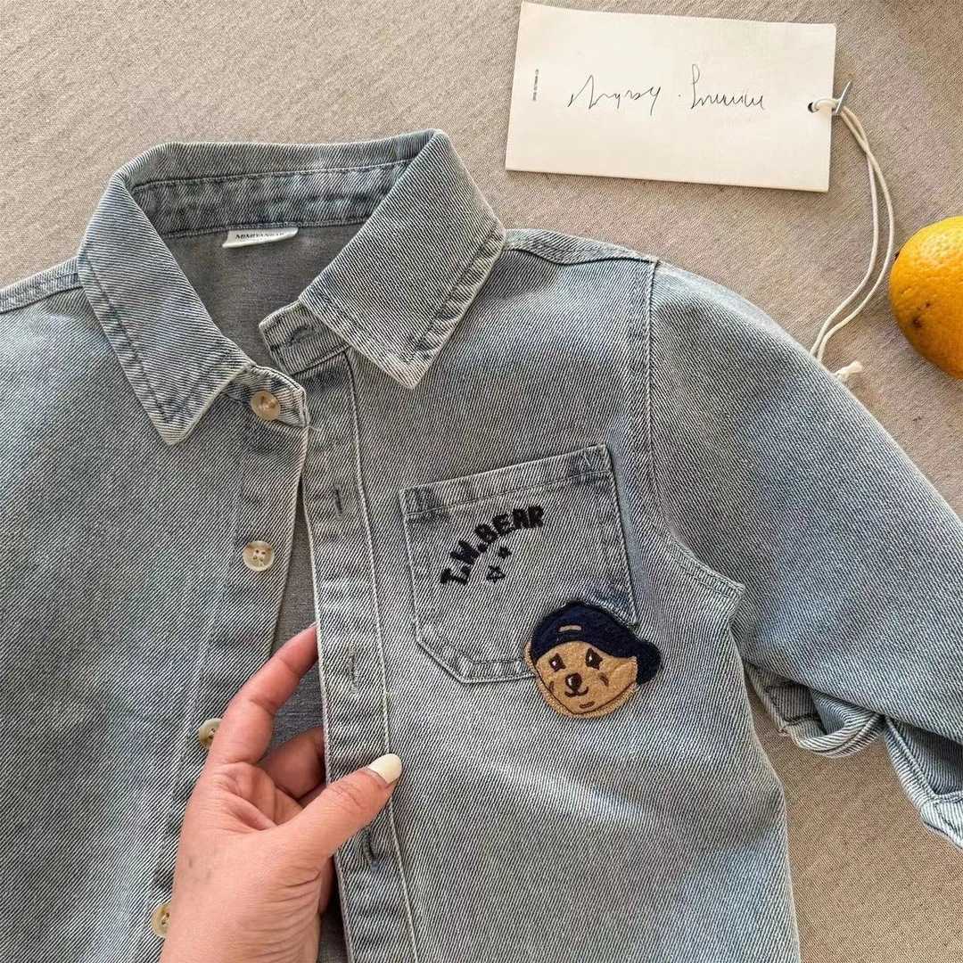 Jackets Childrens Shirt 2025 Spring New Product Mens and Womens Clothing Embroidered Bear Shirt Baby Cowboy Shirt Coat Trendy StyleY250227Z4PC