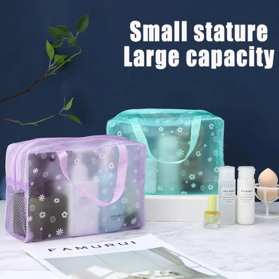 Ship from US 5 color waterproof PVC cosmetic women transparent organizer Makeup pouch compression Travelling Bath bags 250227FBB