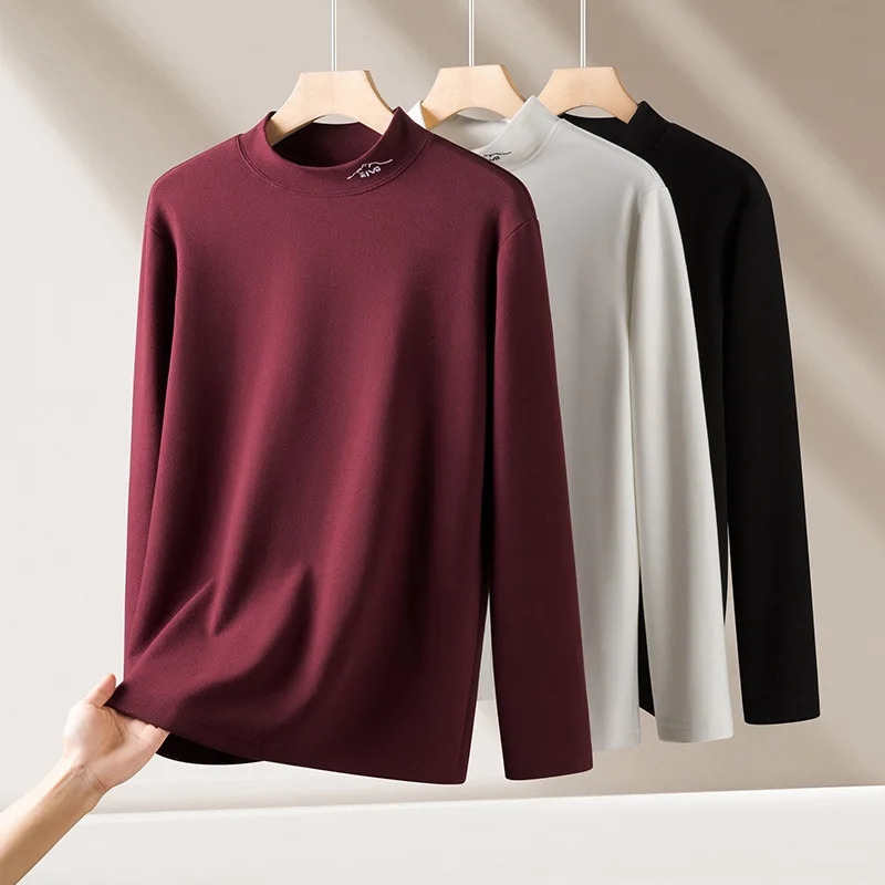 Large mens winter T-shirt half neck wool long sleeved bottom mens inner top 10XL in size 250225