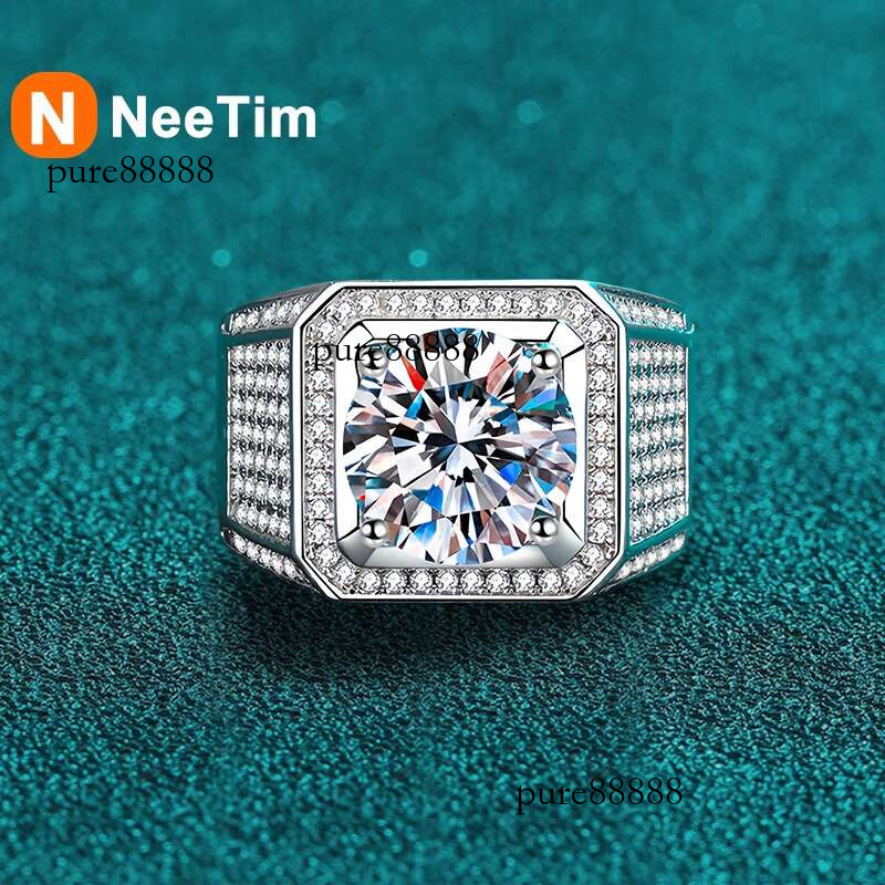 NeeTim D Color Moissanite for Men S Sterg Sier Plated with White Gold Man Wedding Ring Fine Jewelry