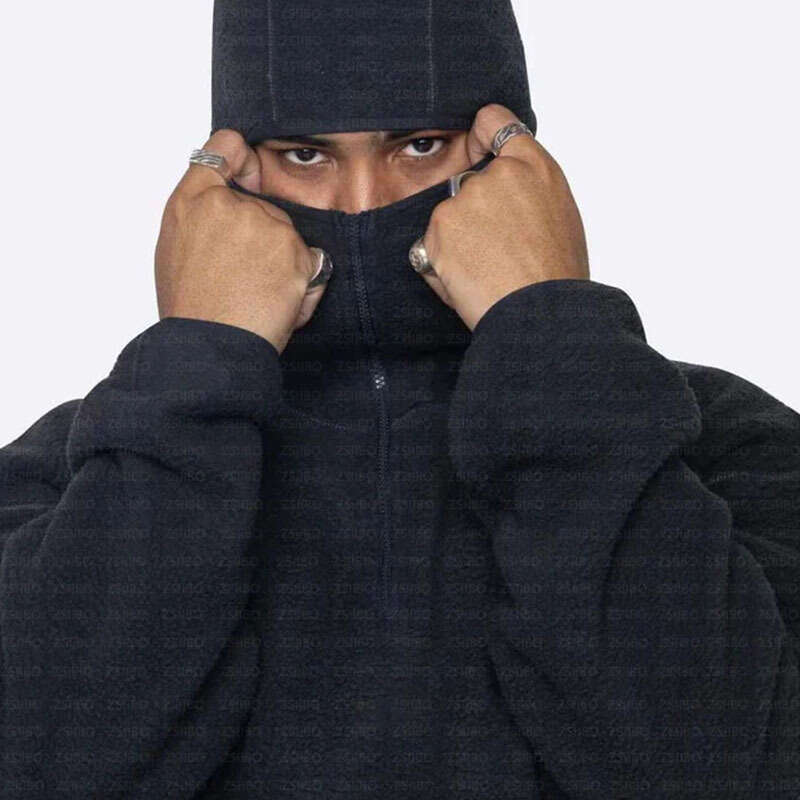 2025 Personalized Street Hip Hop Warm Pocket Half Zipper Pullover Long Sleeve Hoodie Top for Men and Women